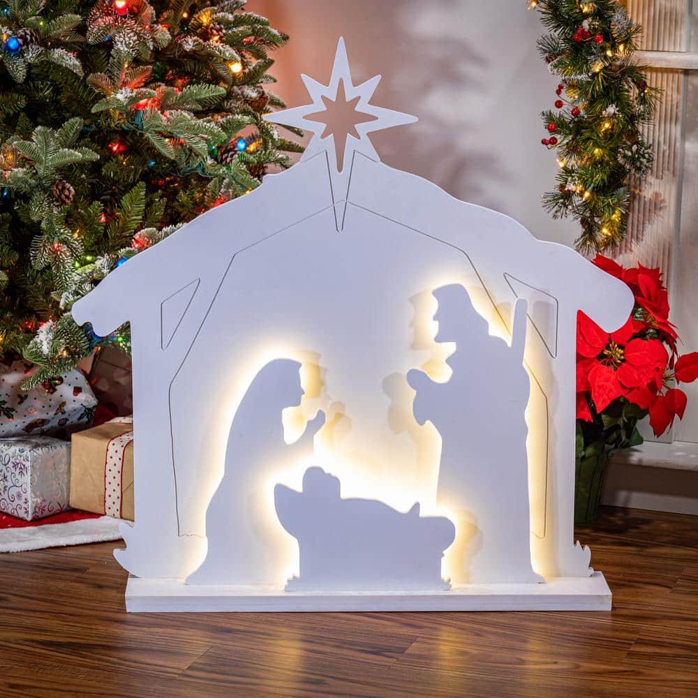 33 in. H Electric Manger Scene Silhouette Light with 59 Warm White LED Lights, Outdoor Adaptor