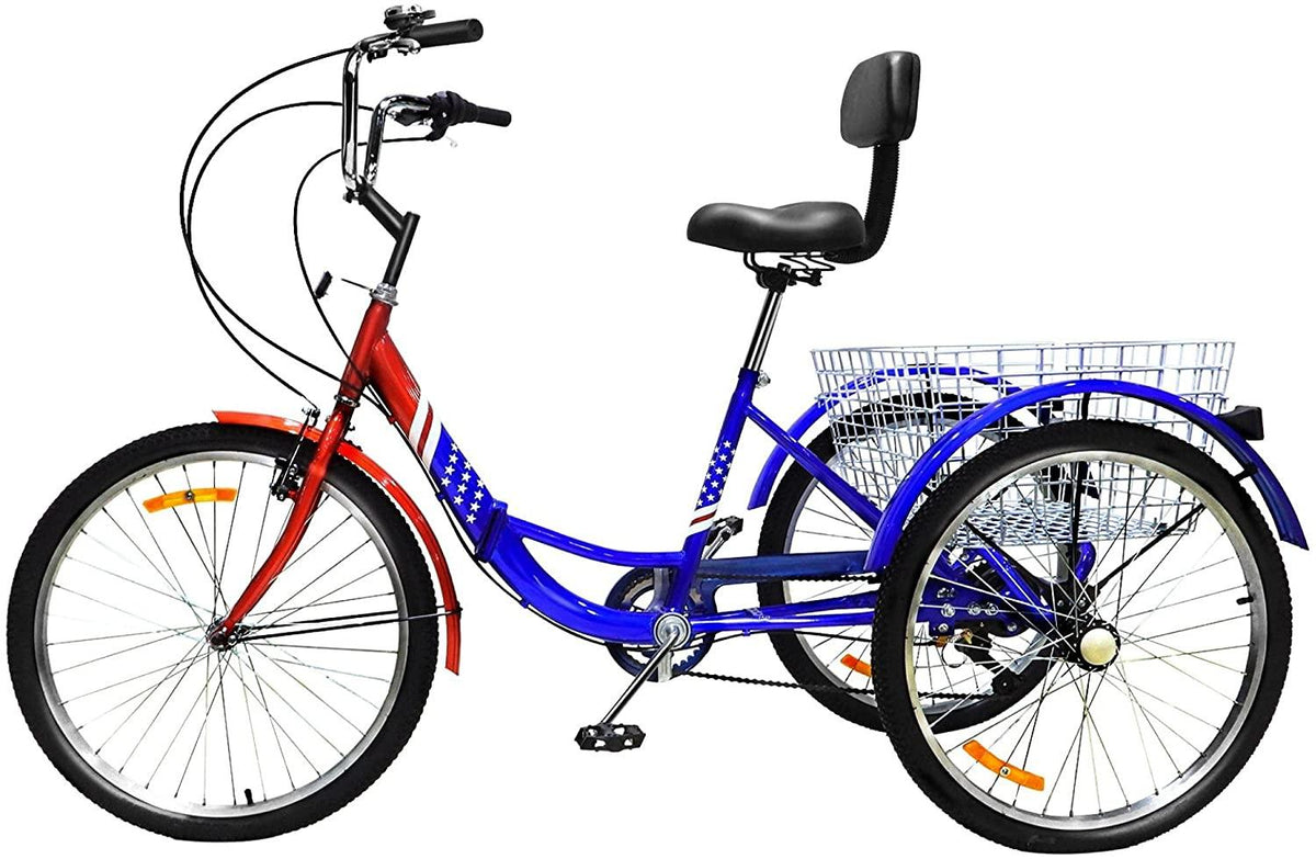 Adult Tricycle 3 Wheel Bikes for Adults 7 Speed Cruiser Trike with LarBasket for Shopping Picnic Women/Men