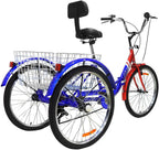 Adult Tricycle 3 Wheel Bikes for Adults 7 Speed Cruiser Trike with LarBasket for Shopping Picnic Women/Men