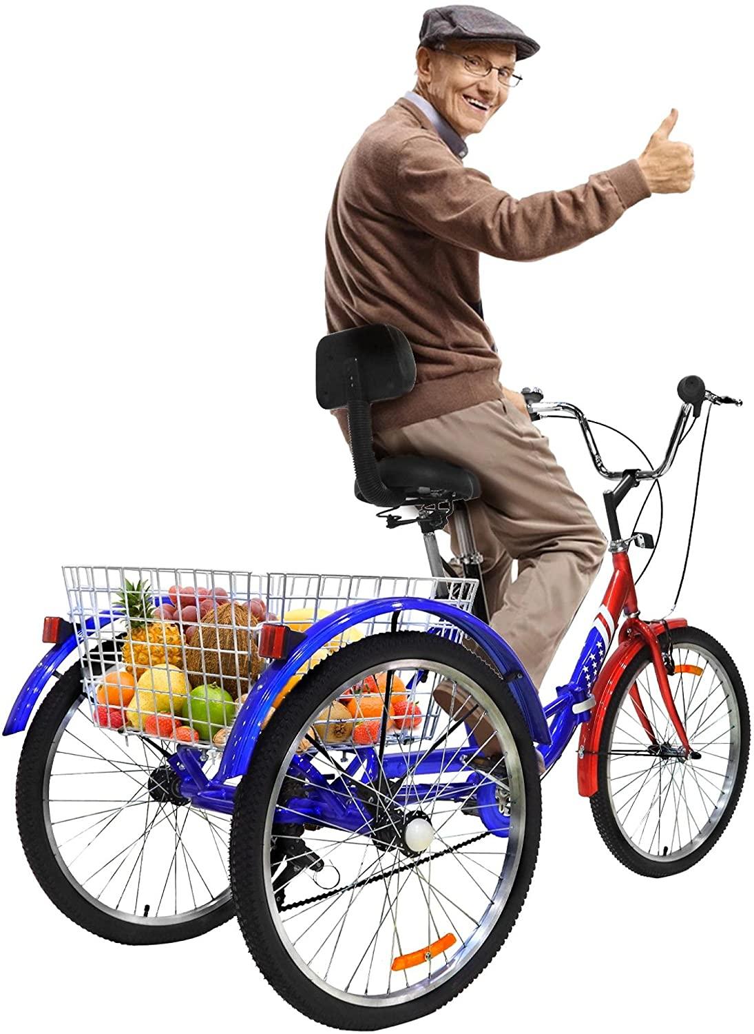Adult Tricycle 3 Wheel Bikes for Adults 7 Speed Cruiser Trike with LarBasket for Shopping Picnic Women/Men