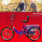 Adult Tricycle 3 Wheel Bikes for Adults 7 Speed Cruiser Trike with LarBasket for Shopping Picnic Women/Men