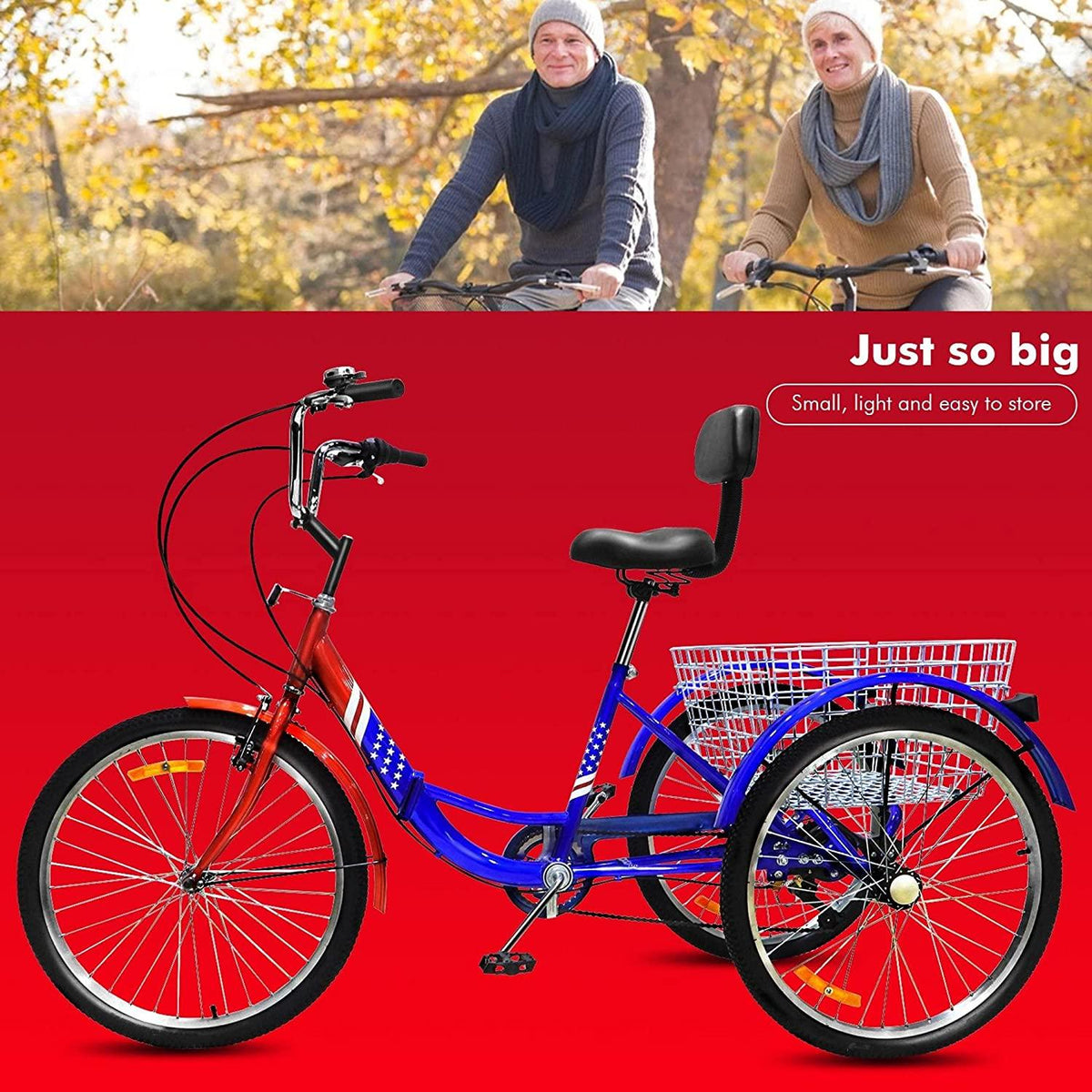 Adult Tricycle 3 Wheel Bikes for Adults 7 Speed Cruiser Trike with LarBasket for Shopping Picnic Women/Men