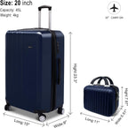 2 Piece Carry On Luggage Sets 12inch Cosmetic Case 20inch Suitcase with Wheels (Blue, 2-piece Set)