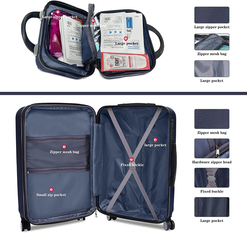 2 Piece Carry On Luggage Sets 12inch Cosmetic Case 20inch Suitcase with Wheels (Blue, 2-piece Set)