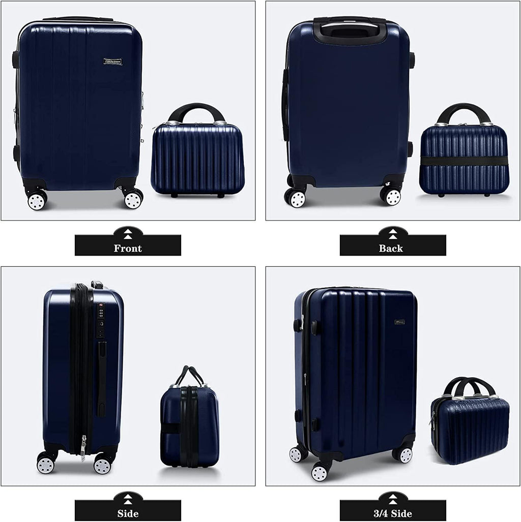 2 Piece Carry On Luggage Sets 12inch Cosmetic Case 20inch Suitcase with Wheels (Blue, 2-piece Set)