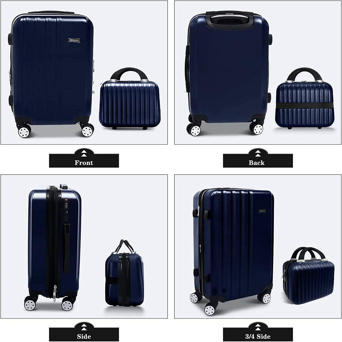 2 Piece Carry On Luggage Sets 12inch Cosmetic Case 20inch Suitcase with Wheels (Blue, 2-piece Set)