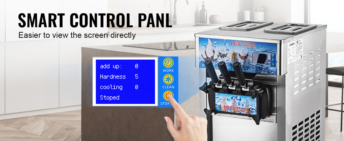 Soft Serve Ice Cream Machine, 18L/H Yield Commercial Ice Cream Maker, 1200W Countertop Soft Serve Ice Cream Maker with LCD Panel Puffing ShortaAlarm for Bars Coffee Shop Restaurant (ZM-168)