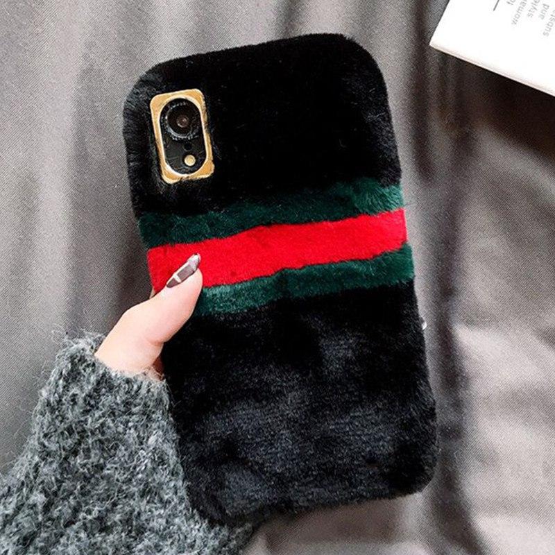 Phone Accessories - Creative Patchwork Stripped Color Fur Phone Case For iPhone Series