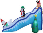 Two Christmas Party Decorations Bundle, Includes 8 Foot Tall Inflatable Stacked Colorful Gift Boxes Archway, and 9 Foot Long Inflatable Penguin Reindeer Polar Bear Christmas Tree Slide Scene Blowup
