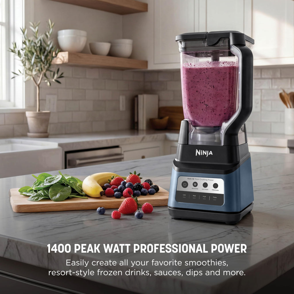 Professional Plus Blender Premier | Max Power Smoothie Blender, Ice Cream Maker, Frozen Drink & Margarita Machine | 3 Auto IQPresets, 1400 W, 72oz Total Crushing Pitcher | Blue | BN701BLBRN