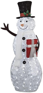 54" Lighted Silver Ice Snowman Sculpture Decoration Pre Lit Display Outdoor Christmas Yard Decoration Garden Yard Art Holiday Winter Display