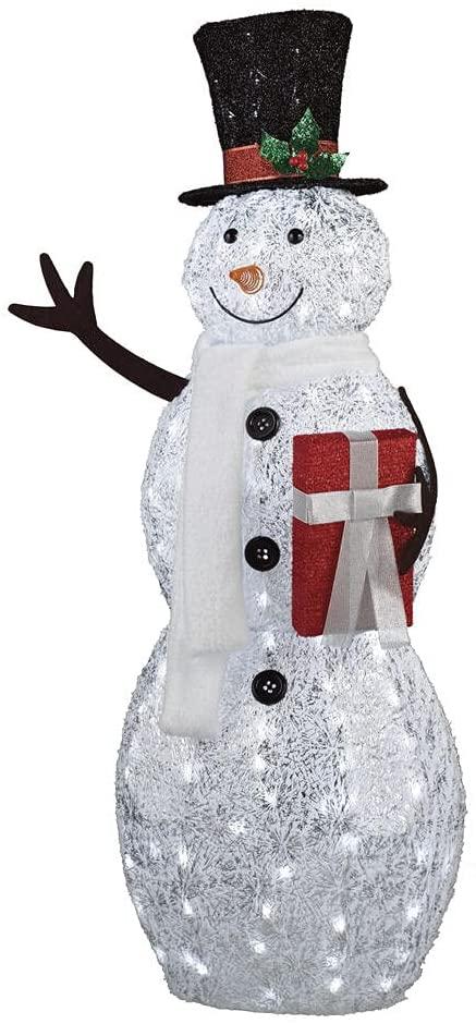 54" Lighted Silver Ice Snowman Sculpture Decoration Pre Lit Display Outdoor Christmas Yard Decoration Garden Yard Art Holiday Winter Display