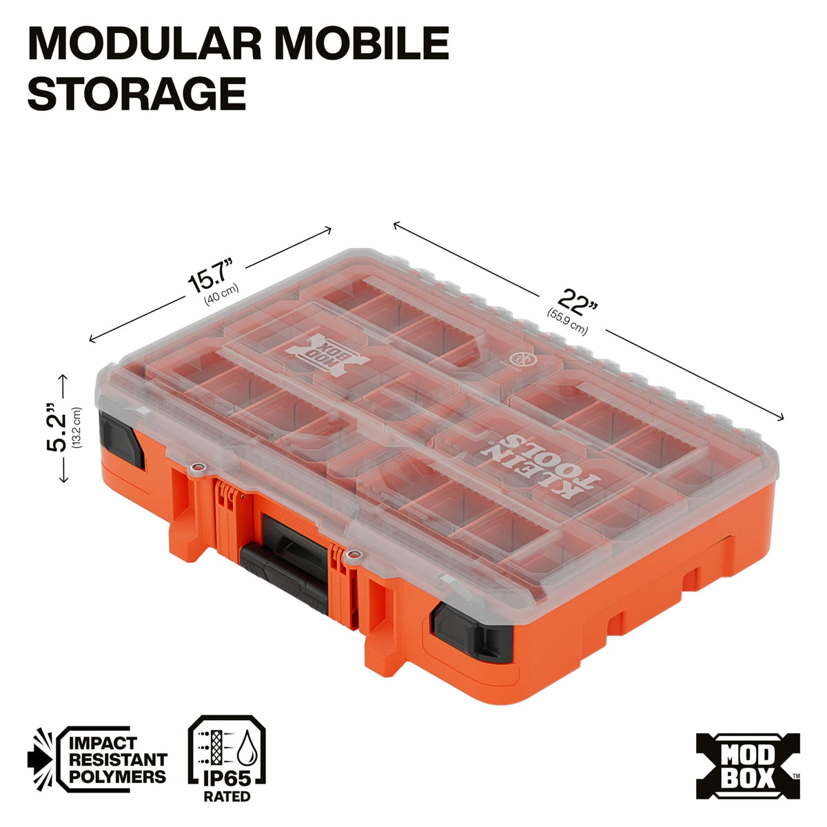 54400MBX MODbox Tall Compartment Box, Full-Width Tool Organizer, Small Parts Tool Box with 20 Compartments, 9 Removable Bins for Fasteners, Stackable Module