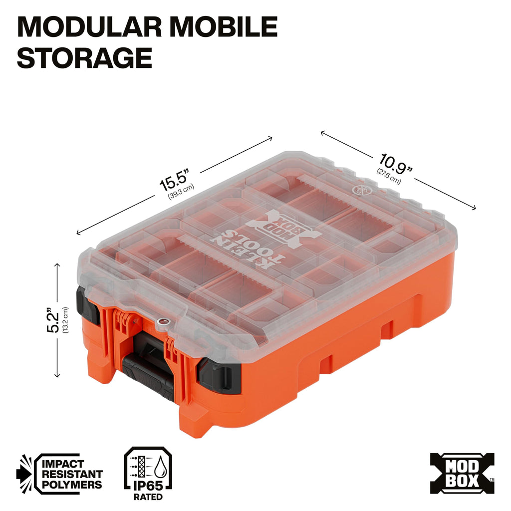 54500MBX MODbox Tall Compartment Box, Half-Width Tool Organizer, Small Parts Tool Box with 10 Compartments, 4 Removable Bins, Stackable Module