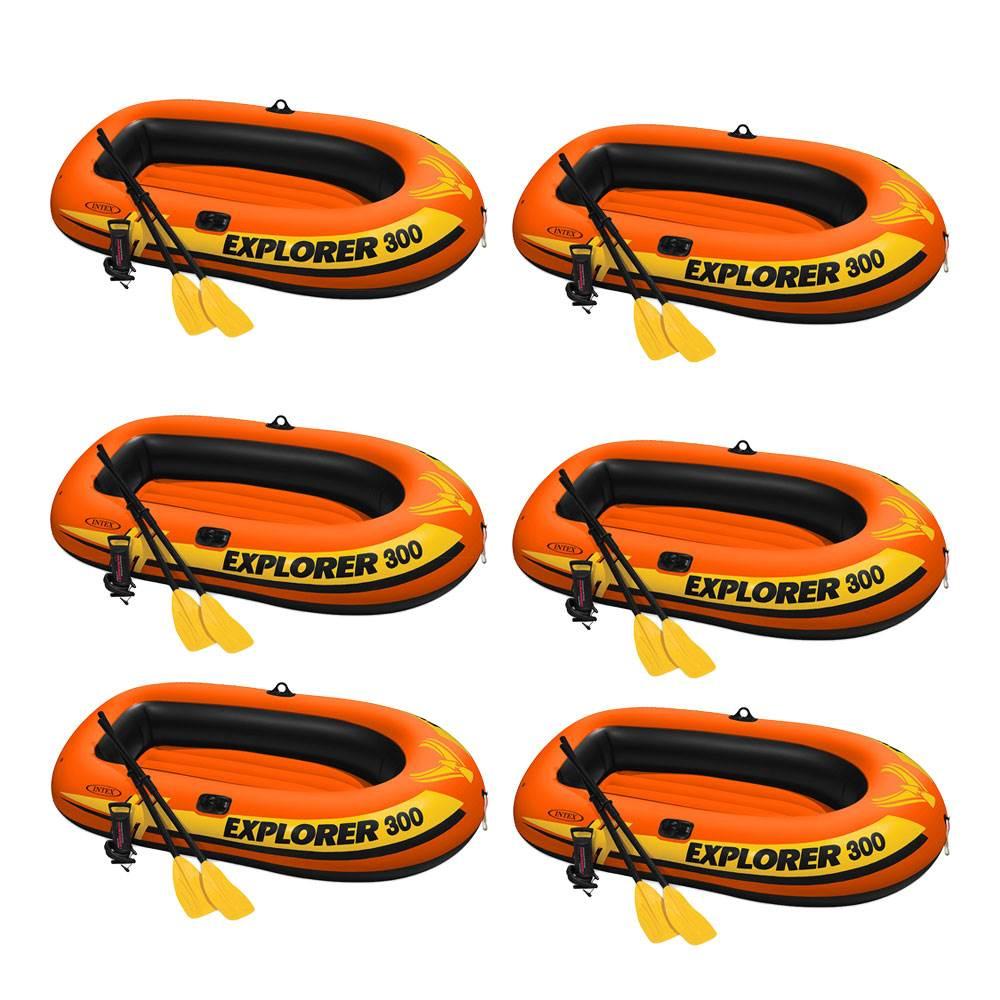 Explorer 300 Inflatable Fishing 3 Person Raft Boat w/ Pump &amp; Oars (6 Pack)