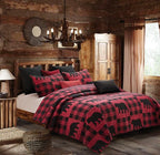 Red and Black Black Bear Plaid Patchwork Quilt and Sham Set King