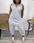 sleeveless pocket design v-neck jumpsuit