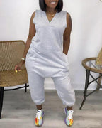 sleeveless pocket design v-neck jumpsuit