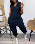 sleeveless pocket design v-neck jumpsuit
