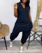 sleeveless pocket design v-neck jumpsuit