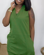 sleeveless pocket design v-neck jumpsuit