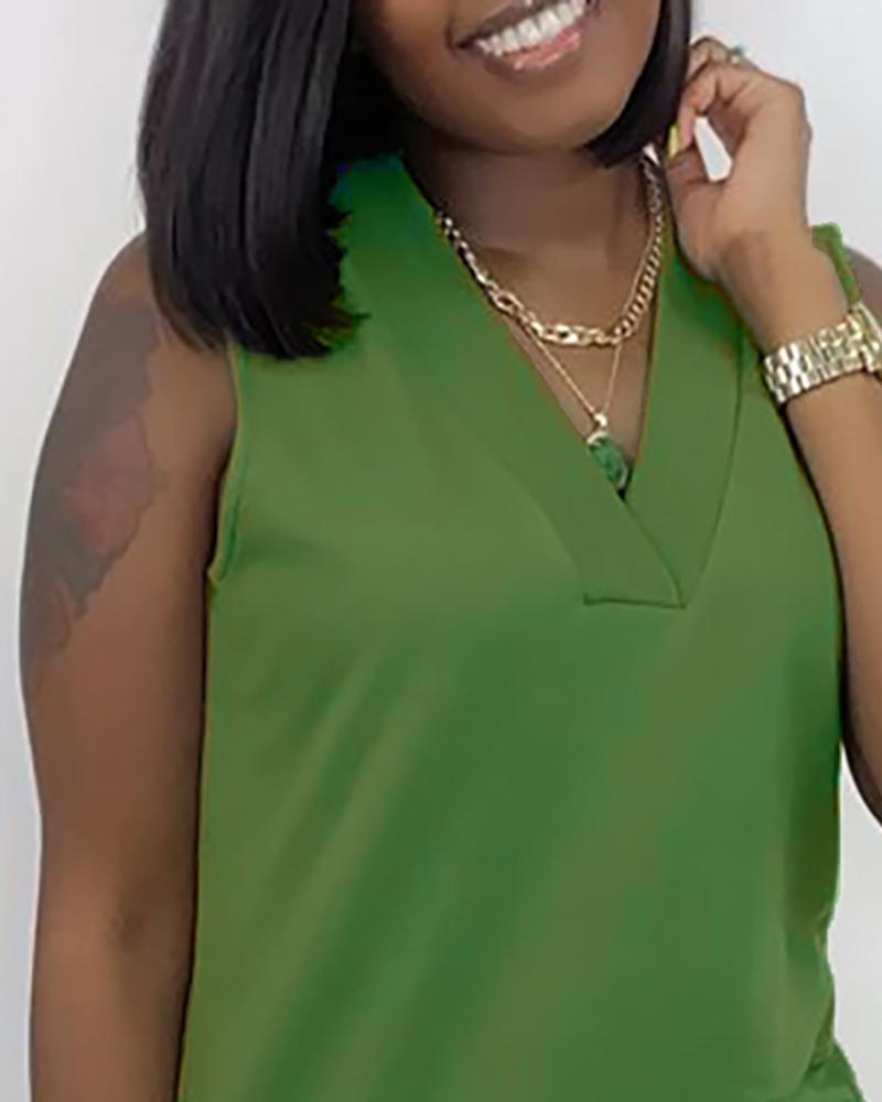 sleeveless pocket design v-neck jumpsuit