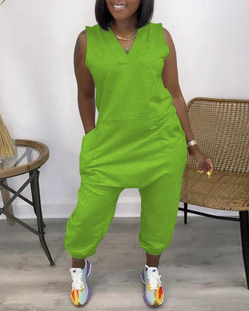 sleeveless pocket design v-neck jumpsuit