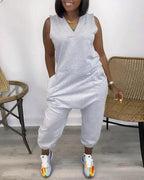sleeveless pocket design v-neck jumpsuit