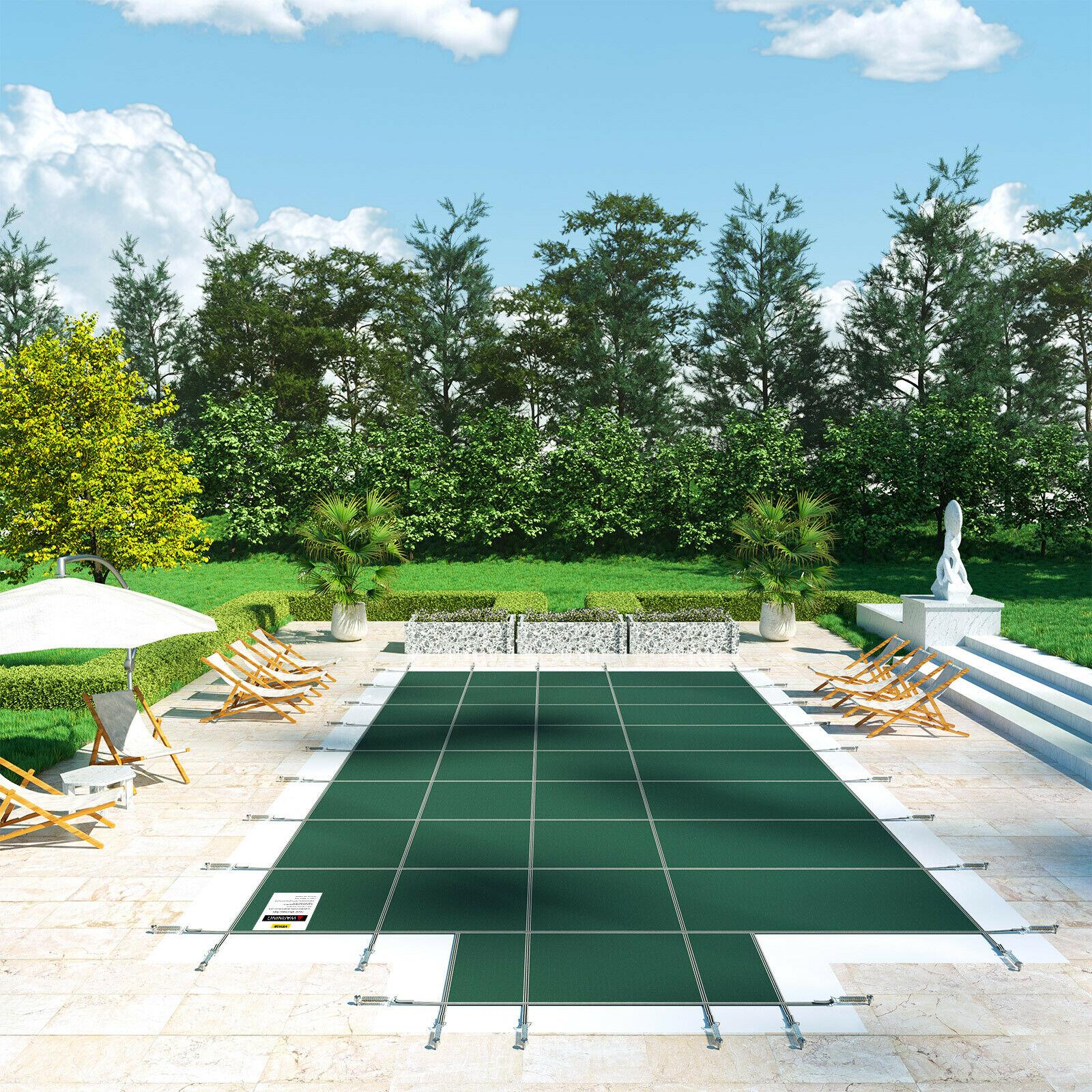 swimming pool safety cover 18x36ft safety pool cover w/4x8ft center end steps