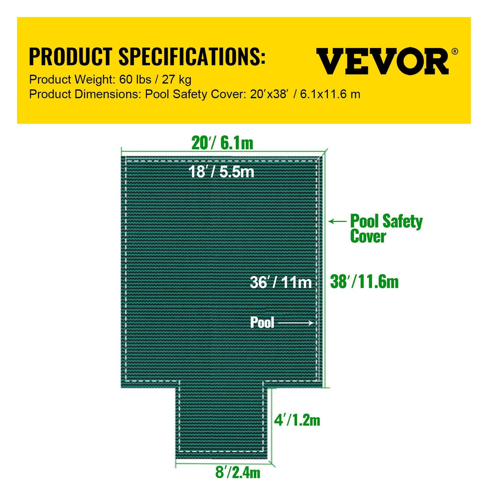 swimming pool safety cover 18x36ft safety pool cover w/4x8ft center end steps
