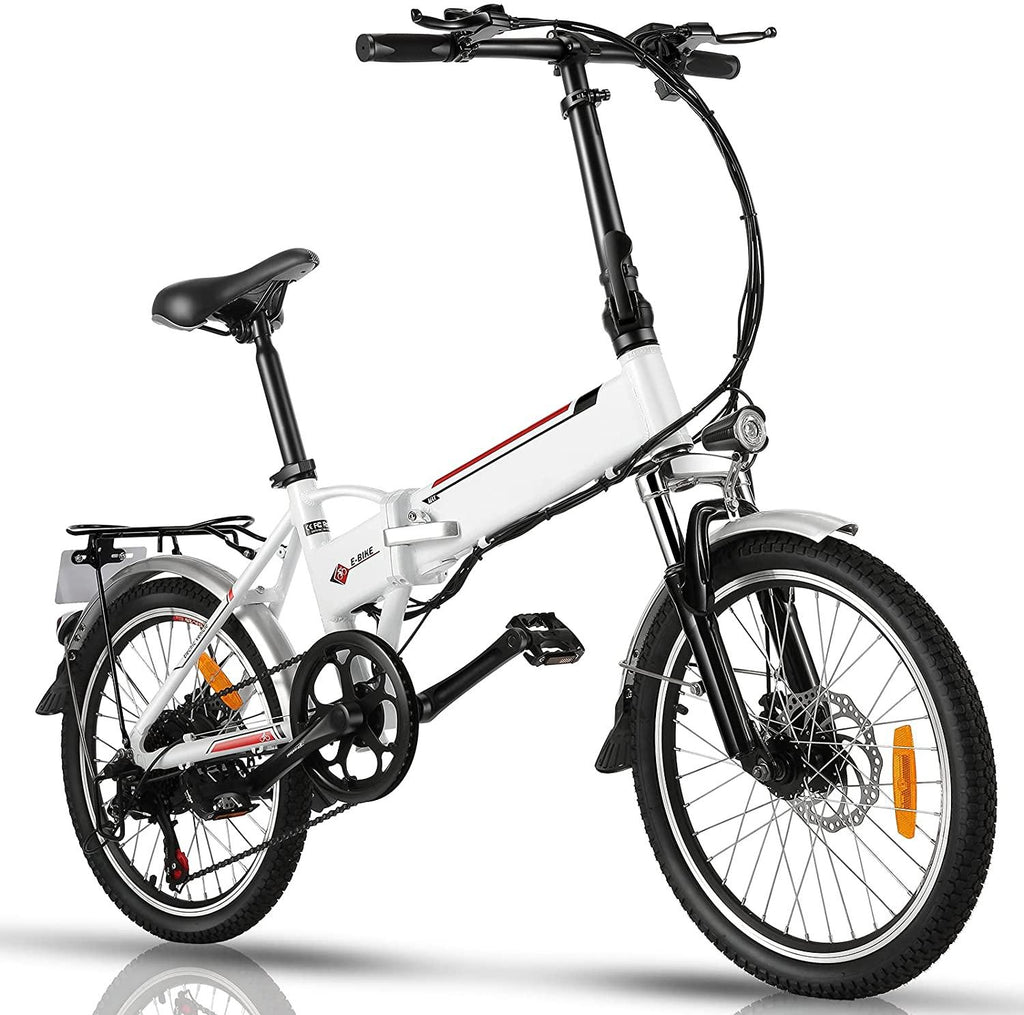 20" Folding Electric Bike with Removable LarCapacity Lithium-Ion Battery (36V 250W), Electric Bicycle 7 Speed Gear and Three WorModes (White, 20 inch)