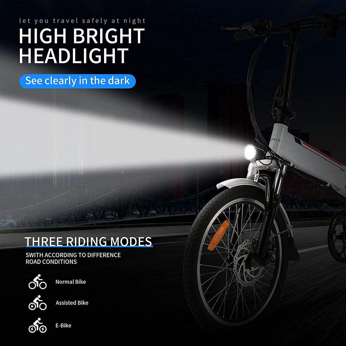 20" Folding Electric Bike with Removable LarCapacity Lithium-Ion Battery (36V 250W), Electric Bicycle 7 Speed Gear and Three WorModes (White, 20 inch)