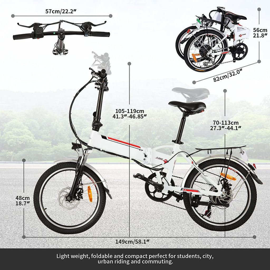 20" Folding Electric Bike with Removable LarCapacity Lithium-Ion Battery (36V 250W), Electric Bicycle 7 Speed Gear and Three WorModes (White, 20 inch)