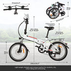 20" Folding Electric Bike with Removable LarCapacity Lithium-Ion Battery (36V 250W), Electric Bicycle 7 Speed Gear and Three WorModes (White, 20 inch)
