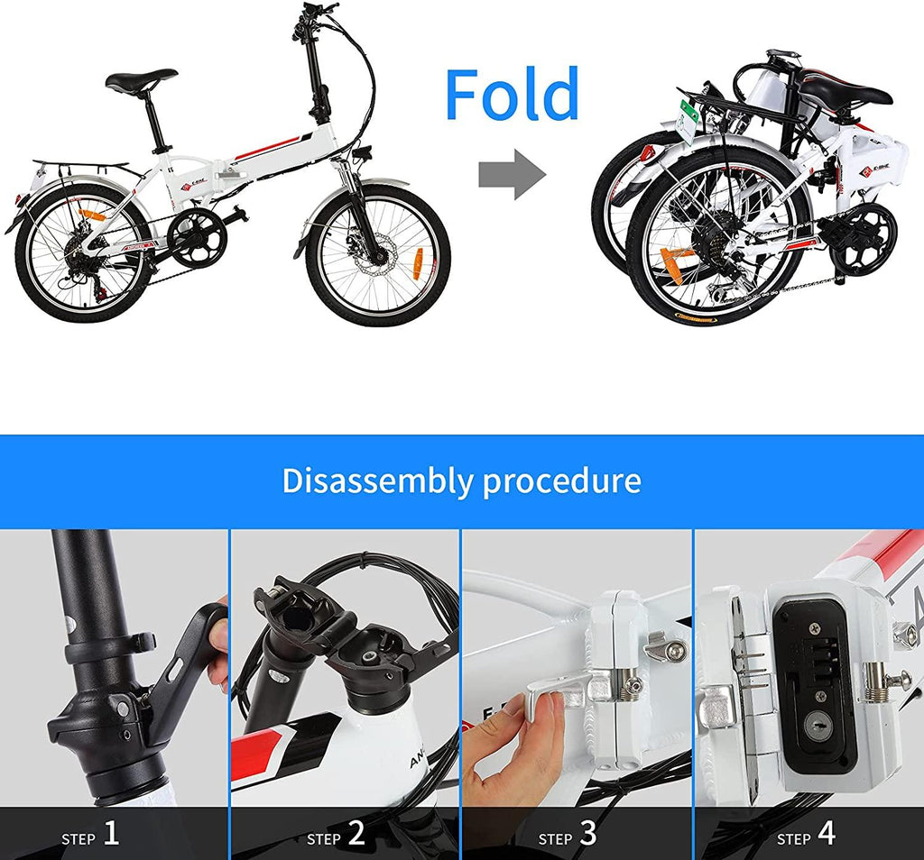 20" Folding Electric Bike with Removable LarCapacity Lithium-Ion Battery (36V 250W), Electric Bicycle 7 Speed Gear and Three WorModes (White, 20 inch)