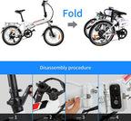 20" Folding Electric Bike with Removable LarCapacity Lithium-Ion Battery (36V 250W), Electric Bicycle 7 Speed Gear and Three WorModes (White, 20 inch)