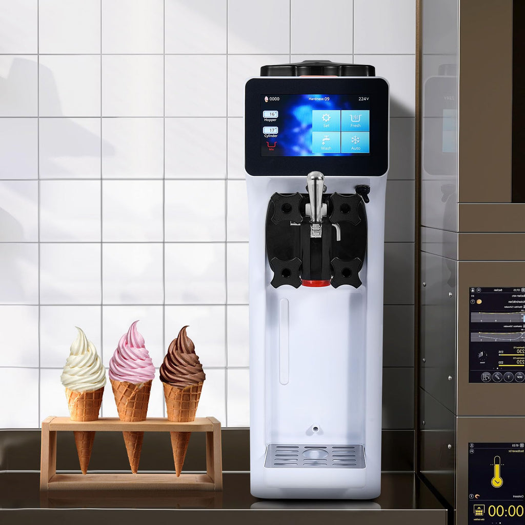 Commercial Ice Cream Machine, 1000W Single Flavor Soft Serve Ice Cream Maker, 10.6 QT/H Yield, 4L Hopper & 1.6L Cylinder, Touch Screen, Auto Clean & Pre-Cooling, Countertop Restaurant Snack Bar