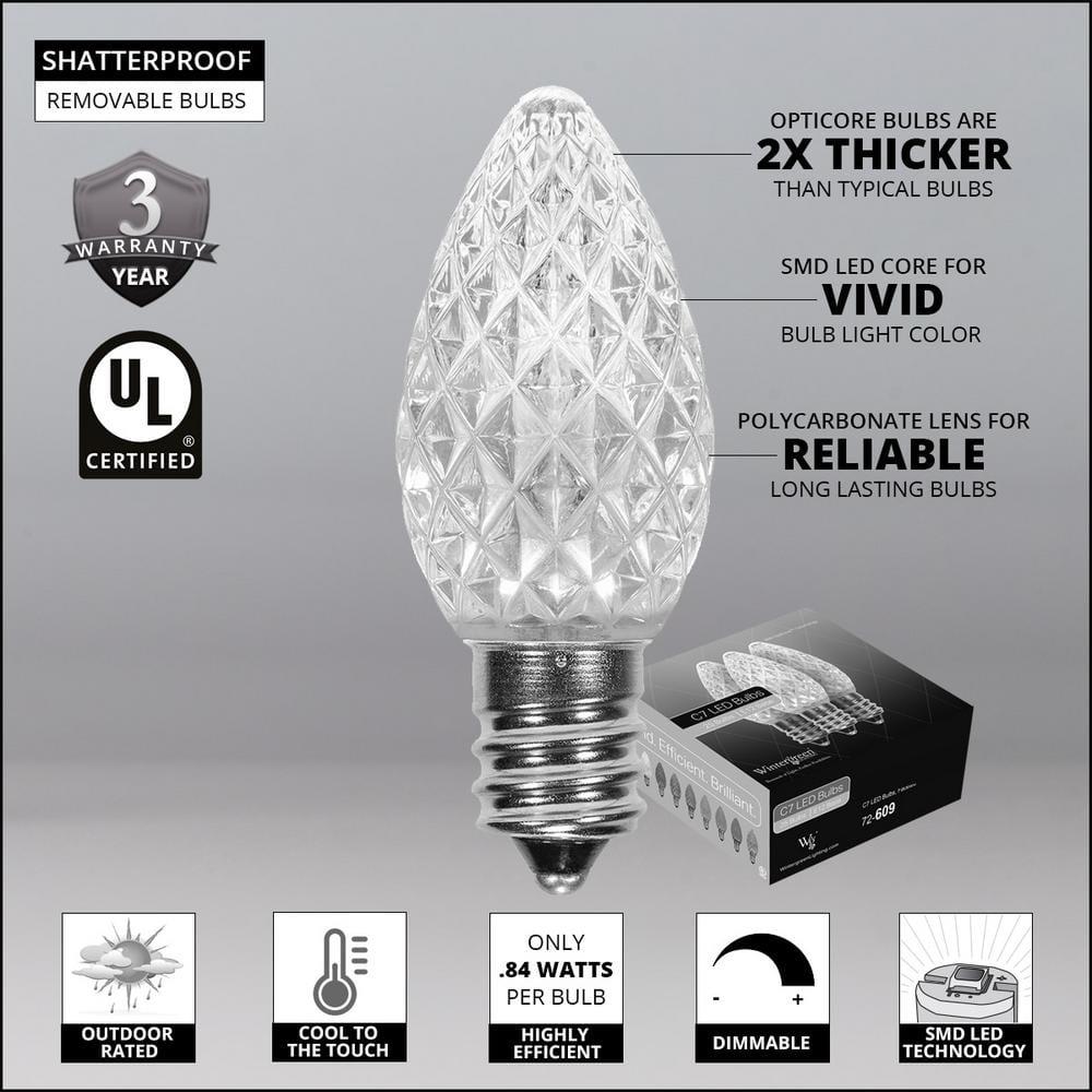 OptiCore 49 ft. 50-Light LED Red and Warm White Faceted C7 String Light Set