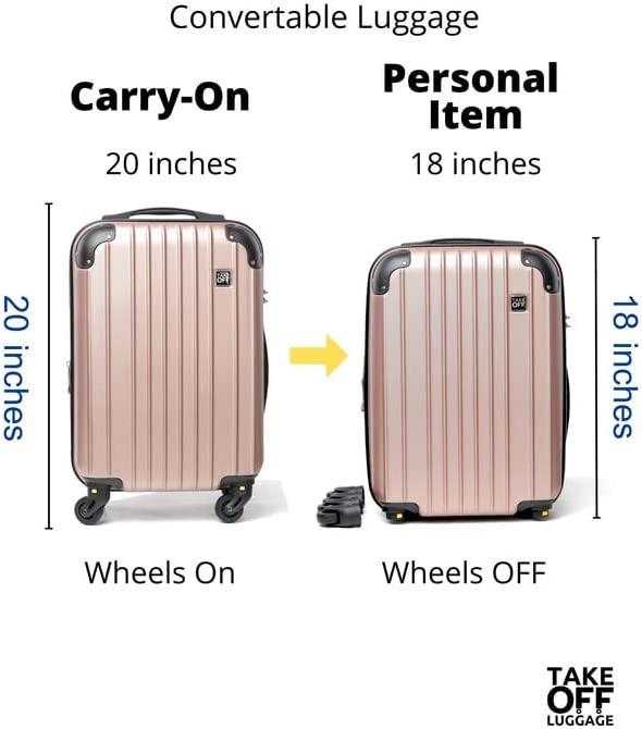 18 inch Hardshell Carry On Suitcase that Converts into Underseater Luggage with Removable Spinner Wheels for Airline Personal Item Use Requirements, 18 x 14 x 8 Inches - Black