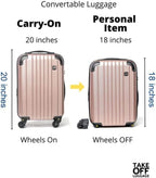 18 inch Hardshell Carry On Suitcase that Converts into Underseater Luggage with Removable Spinner Wheels for Airline Personal Item Use Requirements, 18 x 14 x 8 Inches - Black
