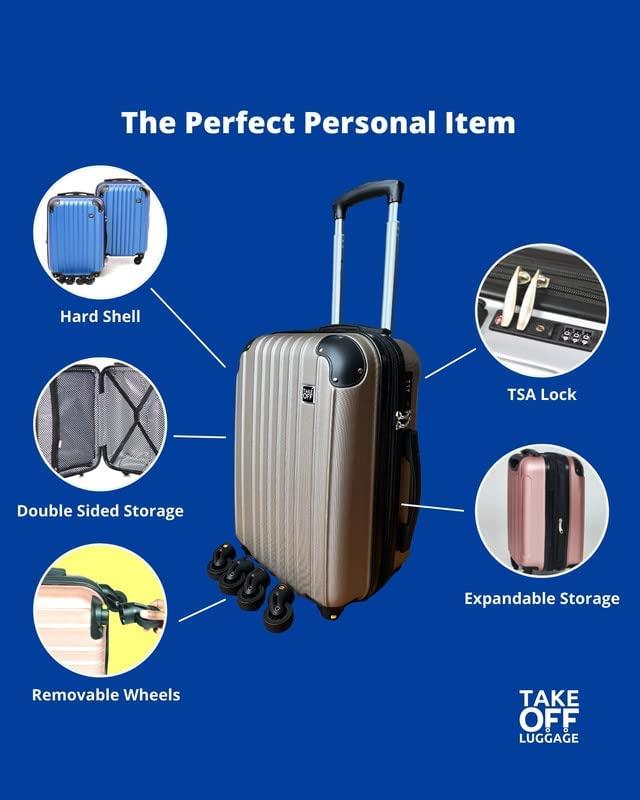 18 inch Hardshell Carry On Suitcase that Converts into Underseater Luggage with Removable Spinner Wheels for Airline Personal Item Use Requirements, 18 x 14 x 8 Inches - Black