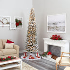 Nearly Natural 9' White Pencil Flocked Artificial Christmas Tree Prelit 600 Clear Lights