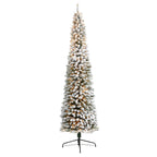 Nearly Natural 9' White Pencil Flocked Artificial Christmas Tree Prelit 600 Clear Lights