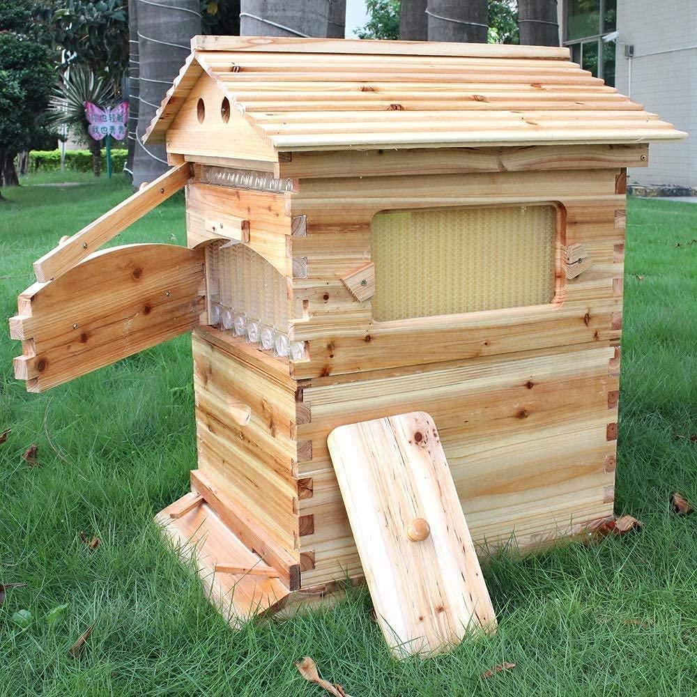 auto flow beehive food grade beekeeping wooden house with 7 automatic honey flow combs for beekeeper starter (bpa free)