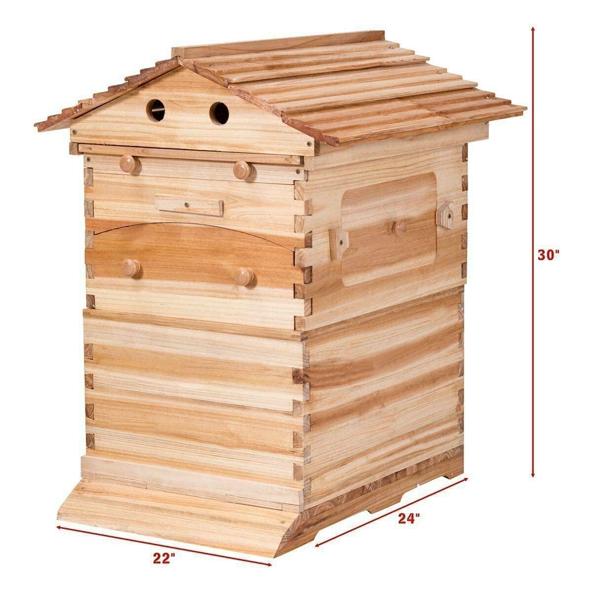 auto flow beehive food grade beekeeping wooden house with 7 automatic honey flow combs for beekeeper starter (bpa free)