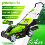 Greenworsk 40V 4Ah Cordless Lawn Mower 17'' Metal Deck Height Adjustable Height