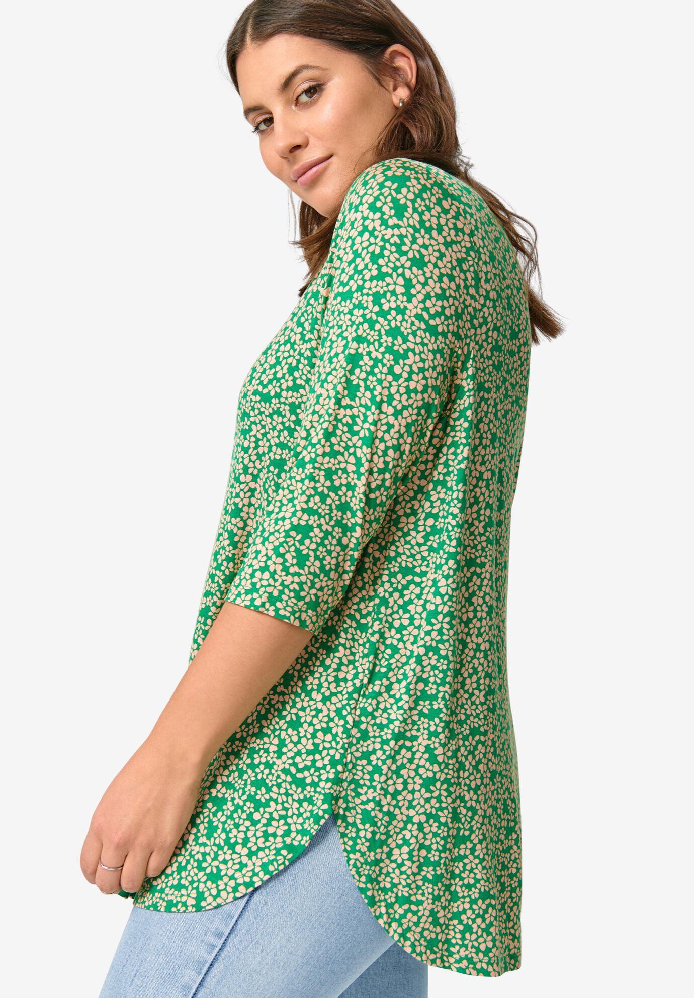 three-quarter sleeve curved hem tunic