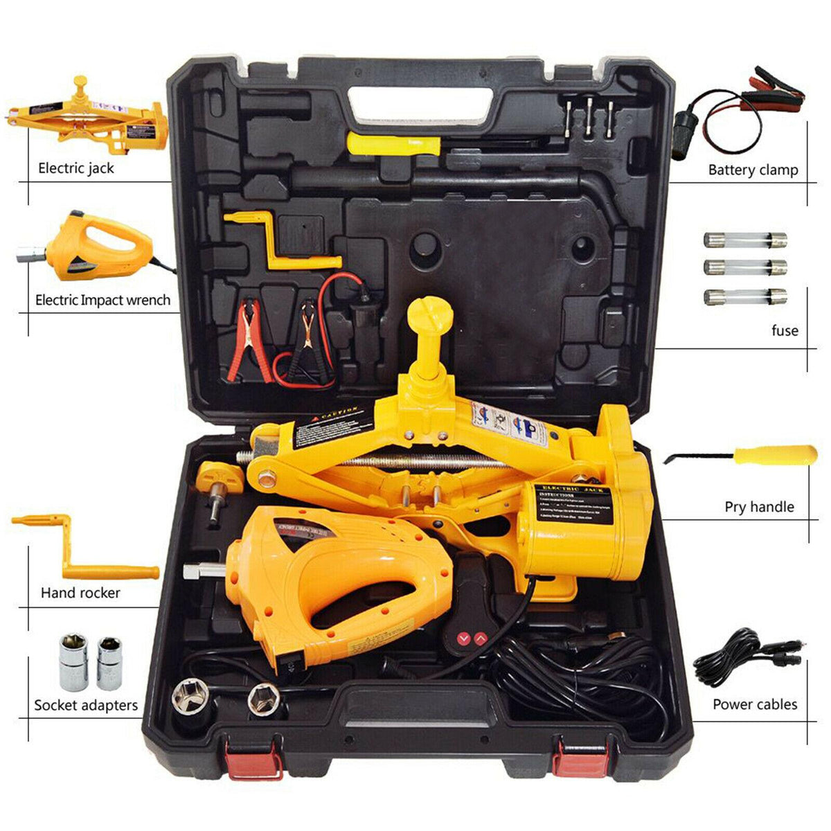 12V 3 Ton Automotive Electric Scissor Jack Car Jack Lift with Impact Wrench Set