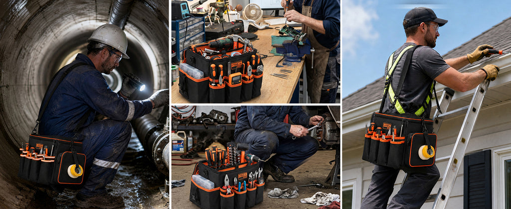10-Inch Tool Bag Organizer with 50 Pockets, 1680D Waterproof Tool Box | with Screw StoraBox, -in Bottom Support, Shoulder Strap, Durable Oxford, Tool Storafor Mechanic, Electrician