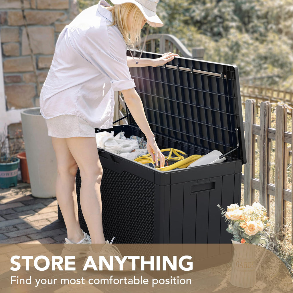 100 Gallon Waterproof LarResin Deck Box Indoor Outdoor Lockable StoraContainer for Patio Furniture Cushions Garden Tools (100 Gallon, Black)